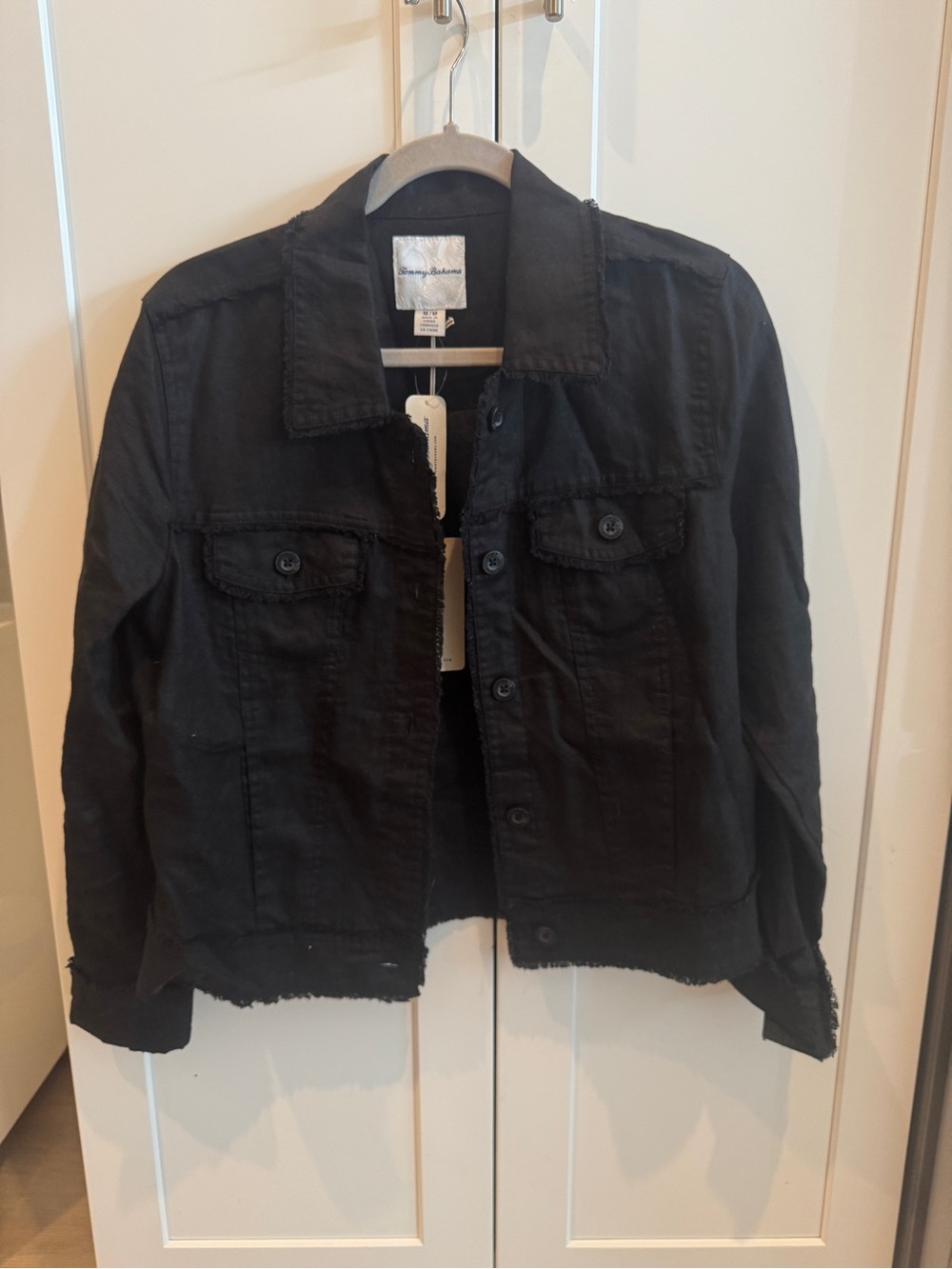 Tommy Bahama Black Linen Jacket with Frayed Hem